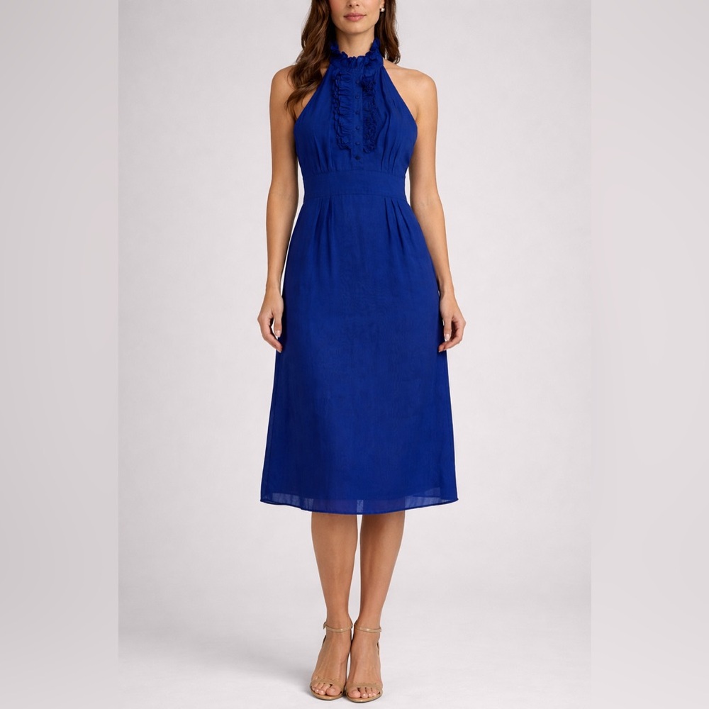Catherine Malandrino Vibrant Blue Backless 100% Silk Dress